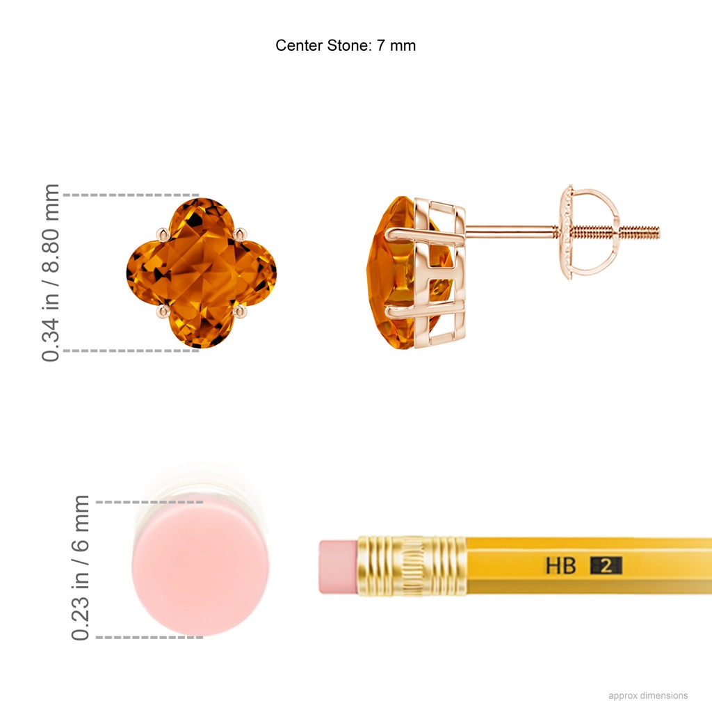 7mm AAAA Clover-Shaped Citrine Solitaire Studs in Rose Gold Ruler