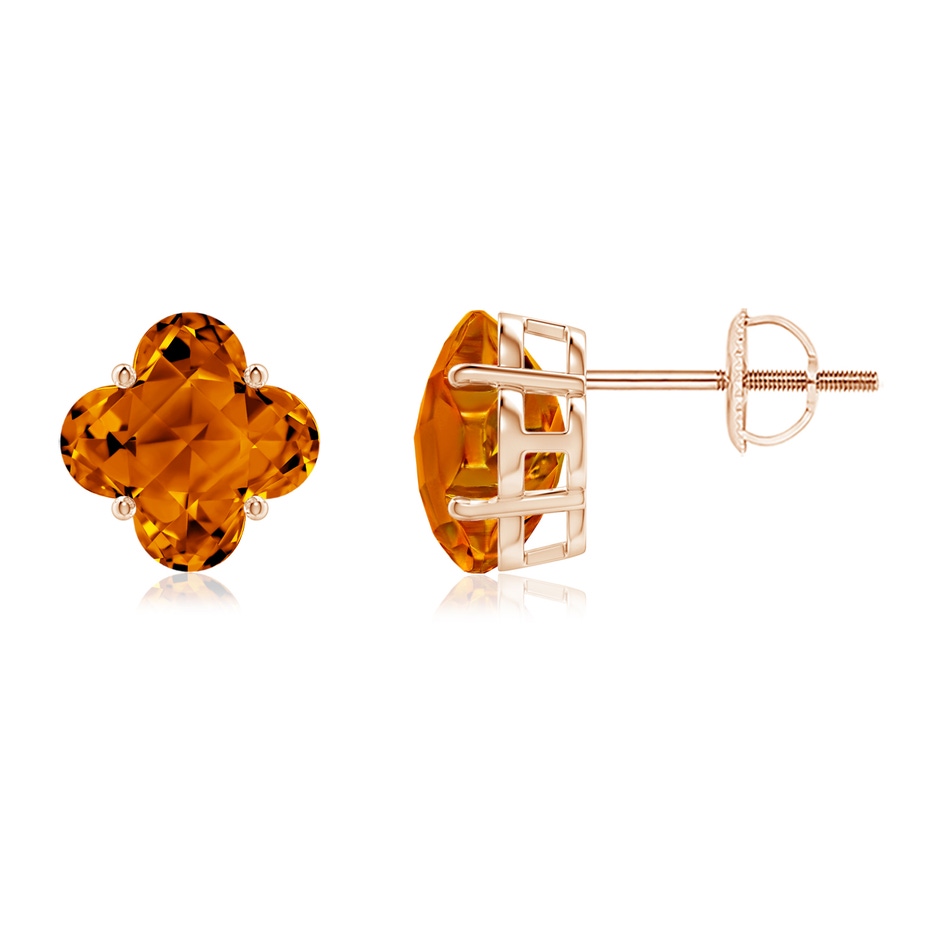 8mm AAAA Clover-Shaped Citrine Solitaire Studs in Rose Gold 