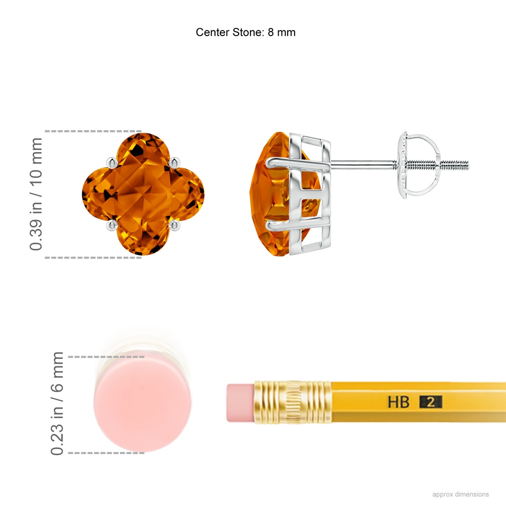 8mm AAAA Clover-Shaped Citrine Solitaire Studs in White Gold Ruler