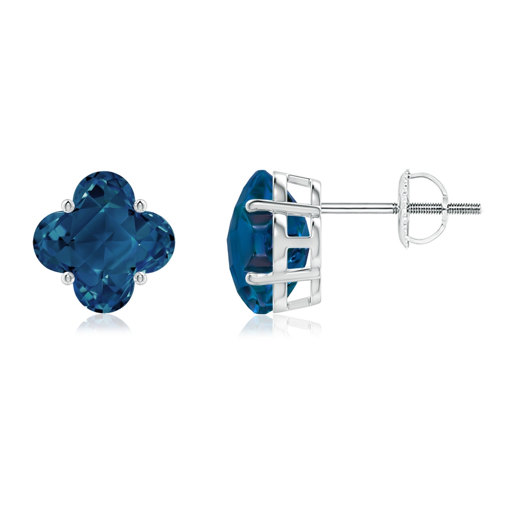 8mm AAAA Clover-Shaped London Blue Topaz Solitaire Studs in White Gold