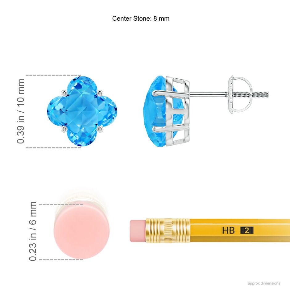 8mm AAAA Clover-Shaped Swiss Blue Topaz Solitaire Studs in White Gold ruler