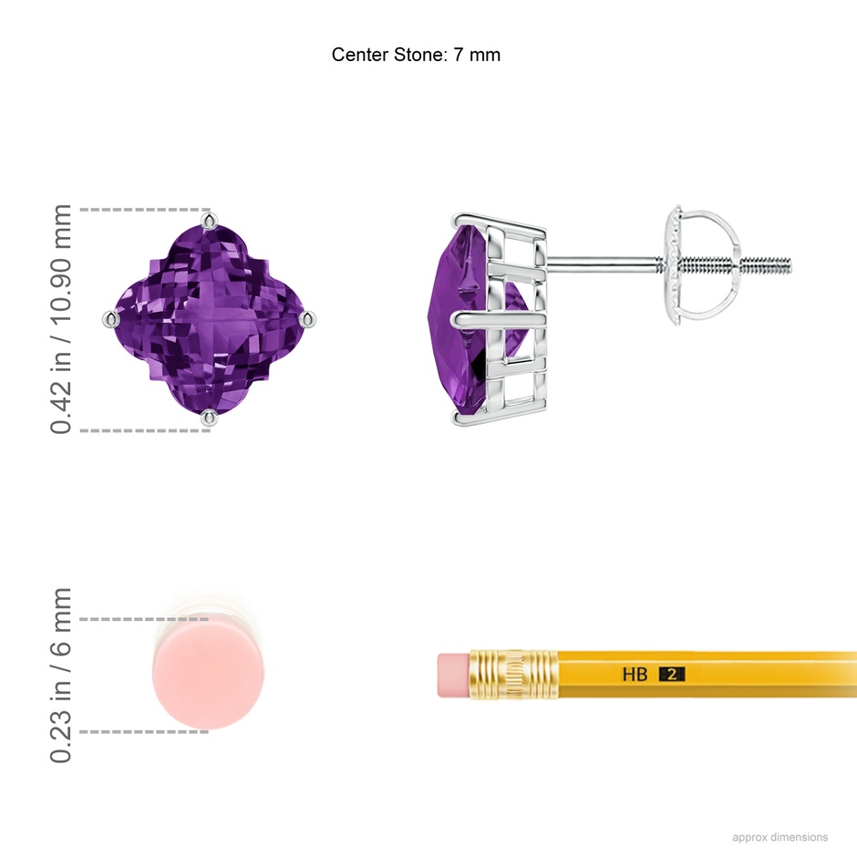 7mm AAAA Clover-Shaped Amethyst Stud Earrings in White Gold ruler