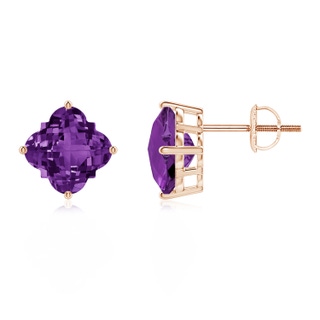 8mm AAAA Clover-Shaped Amethyst Stud Earrings in Rose Gold