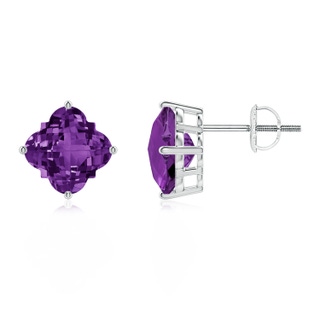 8mm AAAA Clover-Shaped Amethyst Stud Earrings in White Gold