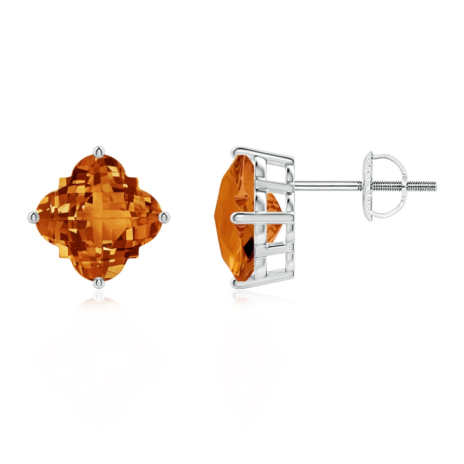 8mm AAAA Clover-Shaped Citrine Stud Earrings in White Gold 