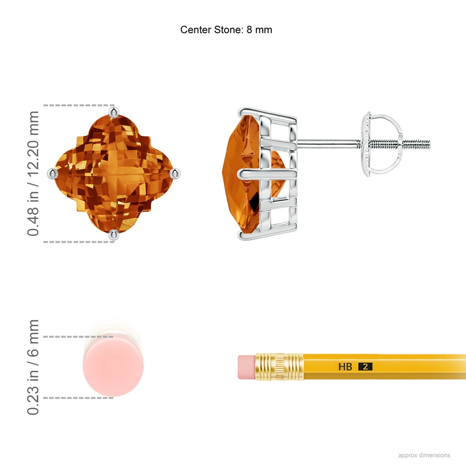 8mm AAAA Clover-Shaped Citrine Stud Earrings in White Gold ruler