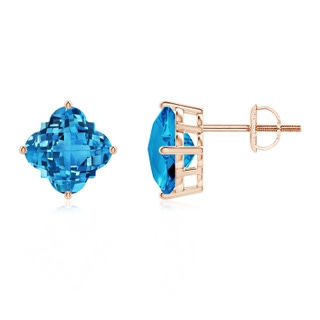 8mm AAAA Clover-Shaped Swiss Blue Topaz Stud Earrings in Rose Gold