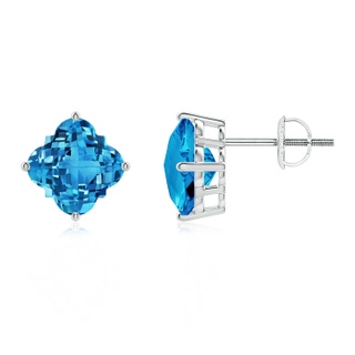 8mm AAAA Clover-Shaped Swiss Blue Topaz Stud Earrings in White Gold