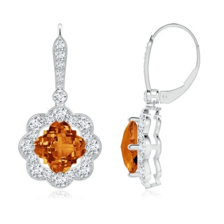 8mm AAAA Clover-Shaped Citrine Scalloped Halo Drop Earrings in White Gold