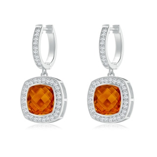 10mm AAAA Bezel-Set Cushion Citrine and Diamond Halo Earrings in P950 Platinum