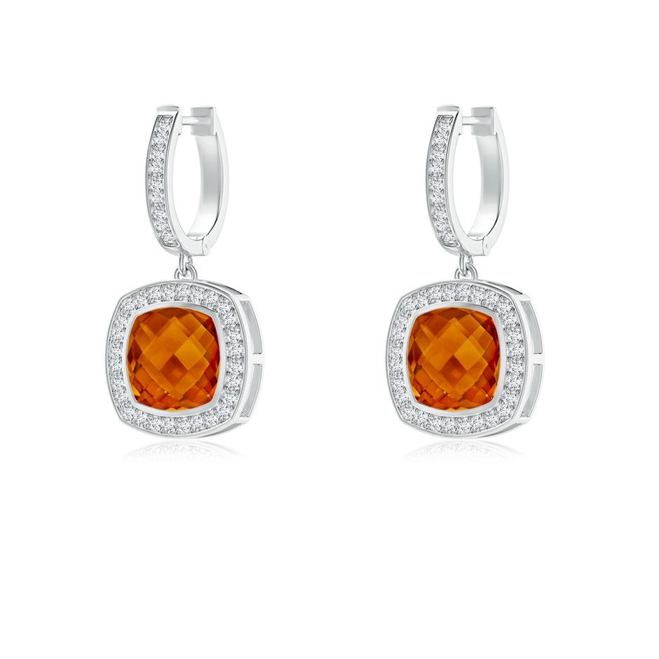 8mm AAAA Bezel-Set Cushion Citrine and Diamond Halo Earrings in White Gold 