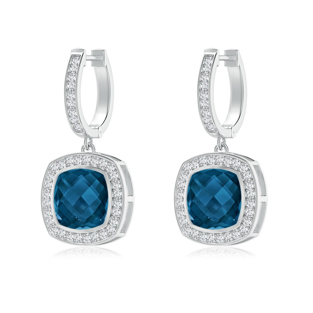 10mm AAAA Bezel-Set Cushion London Blue Topaz and Diamond Halo Earrings in P950 Platinum