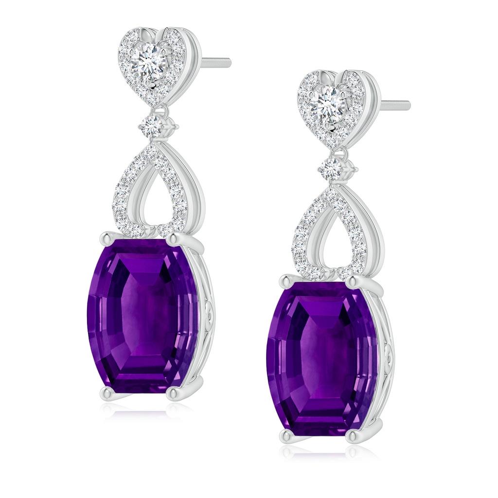 10x8mm AAAA Barrel-Shaped Amethyst Dangle Earrings in White Gold 