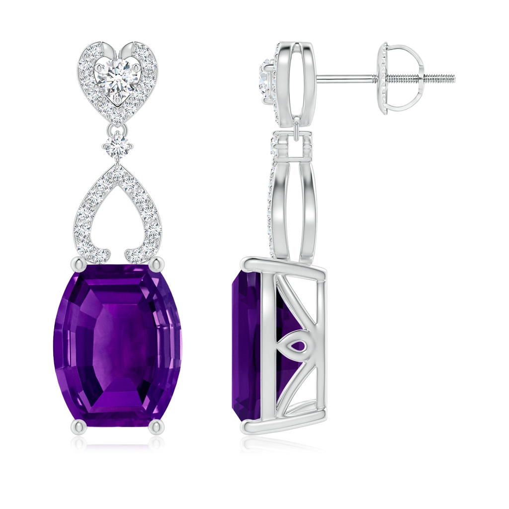 10x8mm AAAA Barrel-Shaped Amethyst Dangle Earrings in White Gold Side-1