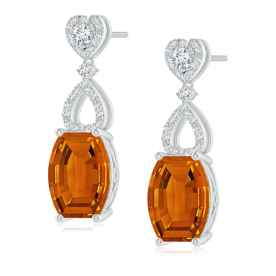 10x8mm AAAA Barrel-Shaped Citrine Dangle Earrings in White Gold 