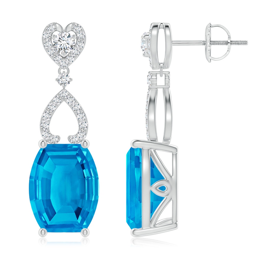 10x8mm AAAA Barrel-Shaped Swiss Blue Topaz Dangle Earrings in P950 Platinum side-1