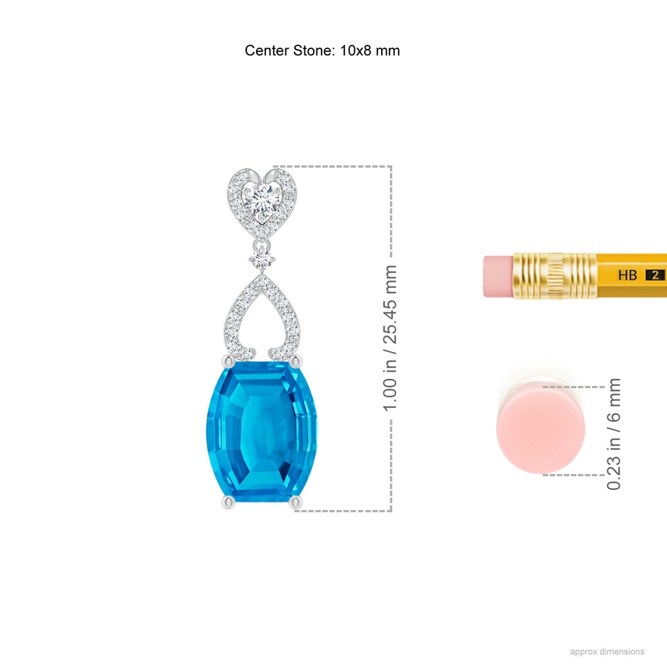 10x8mm AAAA Barrel-Shaped Swiss Blue Topaz Dangle Earrings in P950 Platinum ruler