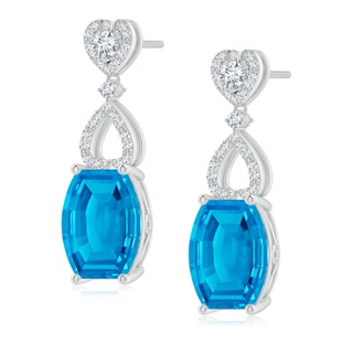 10x8mm AAAA Barrel-Shaped Swiss Blue Topaz Dangle Earrings in White Gold