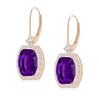 10x8mm AAAA Floating Barrel-Shaped Amethyst Halo Earrings in 10K Rose Gold