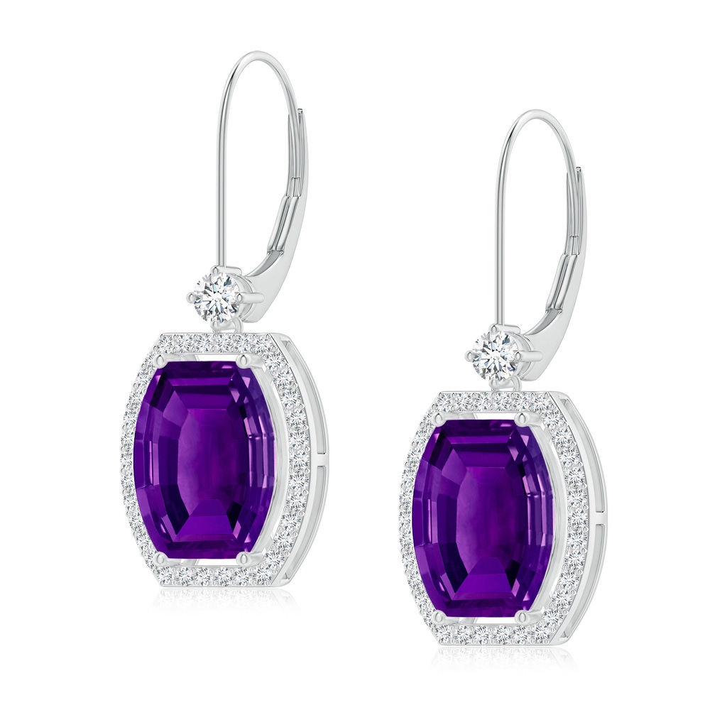 10x8mm AAAA Floating Barrel-Shaped Amethyst Halo Earrings in White Gold