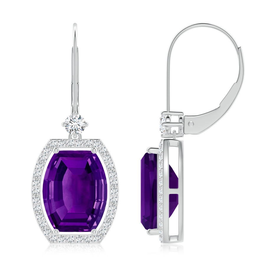 10x8mm AAAA Floating Barrel-Shaped Amethyst Halo Earrings in White Gold side-1