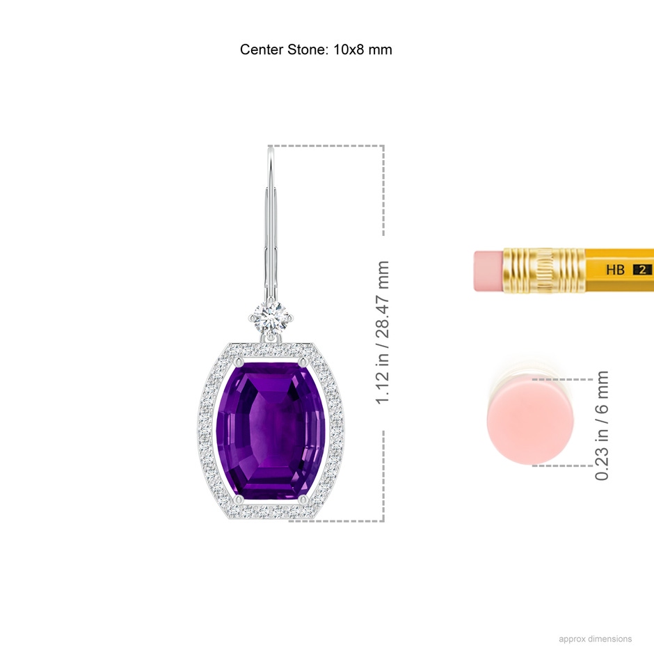 10x8mm AAAA Floating Barrel-Shaped Amethyst Halo Earrings in White Gold ruler