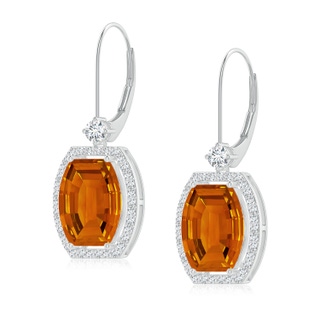 10x8mm AAAA Floating Barrel-Shaped Citrine Halo Earrings in P950 Platinum