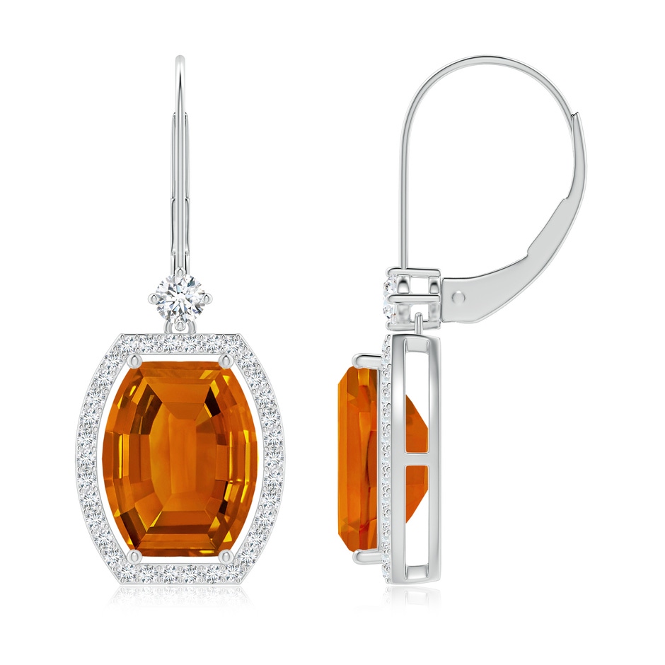 10x8mm AAAA Floating Barrel-Shaped Citrine Halo Earrings in White Gold side-1