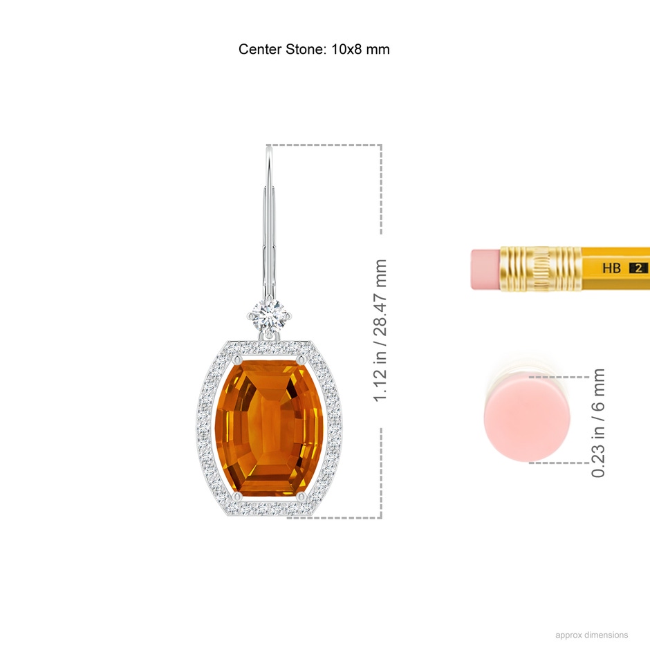 10x8mm AAAA Floating Barrel-Shaped Citrine Halo Earrings in White Gold ruler