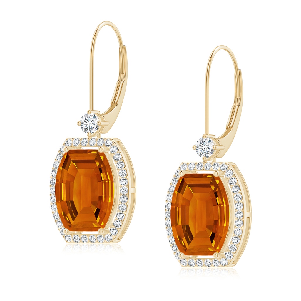 10x8mm AAAA Floating Barrel-Shaped Citrine Halo Earrings in Yellow Gold