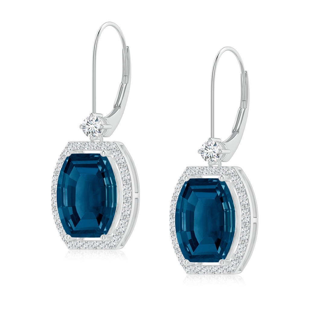 10x8mm AAAA Floating Barrel-Shaped London Blue Topaz Halo Earrings in P950 Platinum