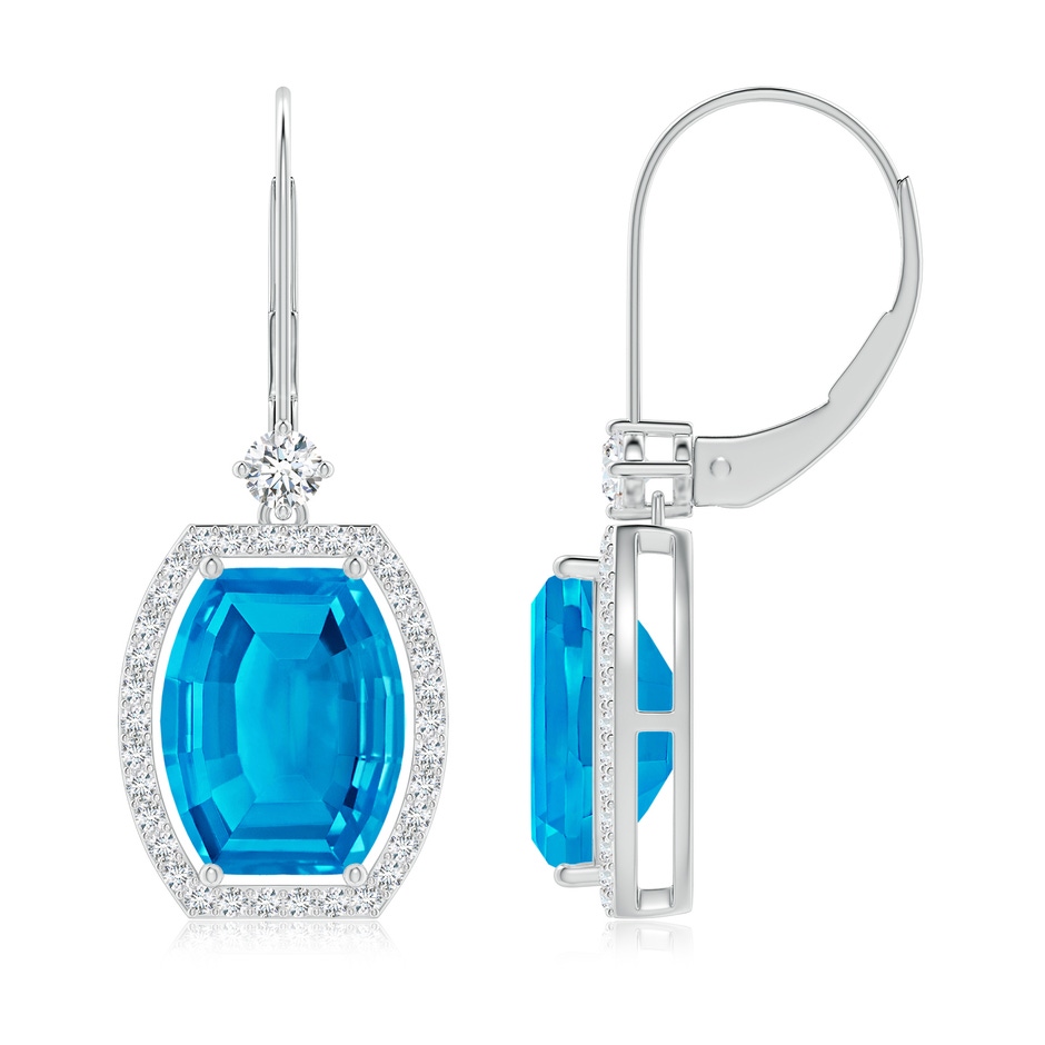 10x8mm AAAA Floating Barrel-Shaped Swiss Blue Topaz Halo Earrings in White Gold side-1