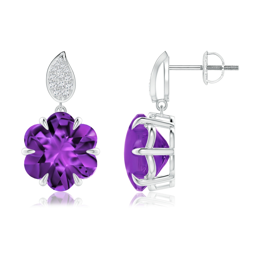 10mm AAAA Six-Petal Amethyst Flower Earrings with Diamonds in White Gold 