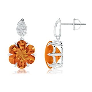 10mm AAAA Six-Petal Citrine Flower Earrings with Diamonds in White Gold