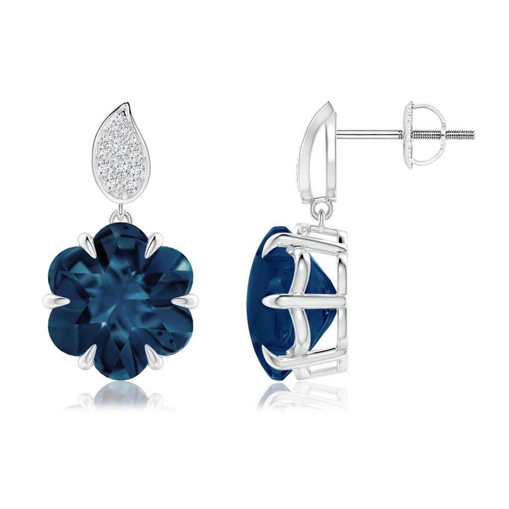 10mm AAAA Six-Petal London Blue Topaz Flower Earrings with Diamonds in P950 Platinum