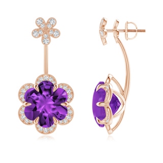 10mm AAAA Six-Petal Amethyst Flower Halo Multi-Wear Earrings in 10K Rose Gold