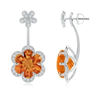 10mm AAAA Six-Petal Citrine Flower Halo Multi-Wear Earrings in P950 Platinum