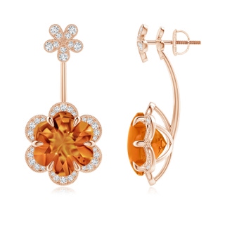 10mm AAAA Six-Petal Citrine Flower Halo Multi-Wear Earrings in Rose Gold