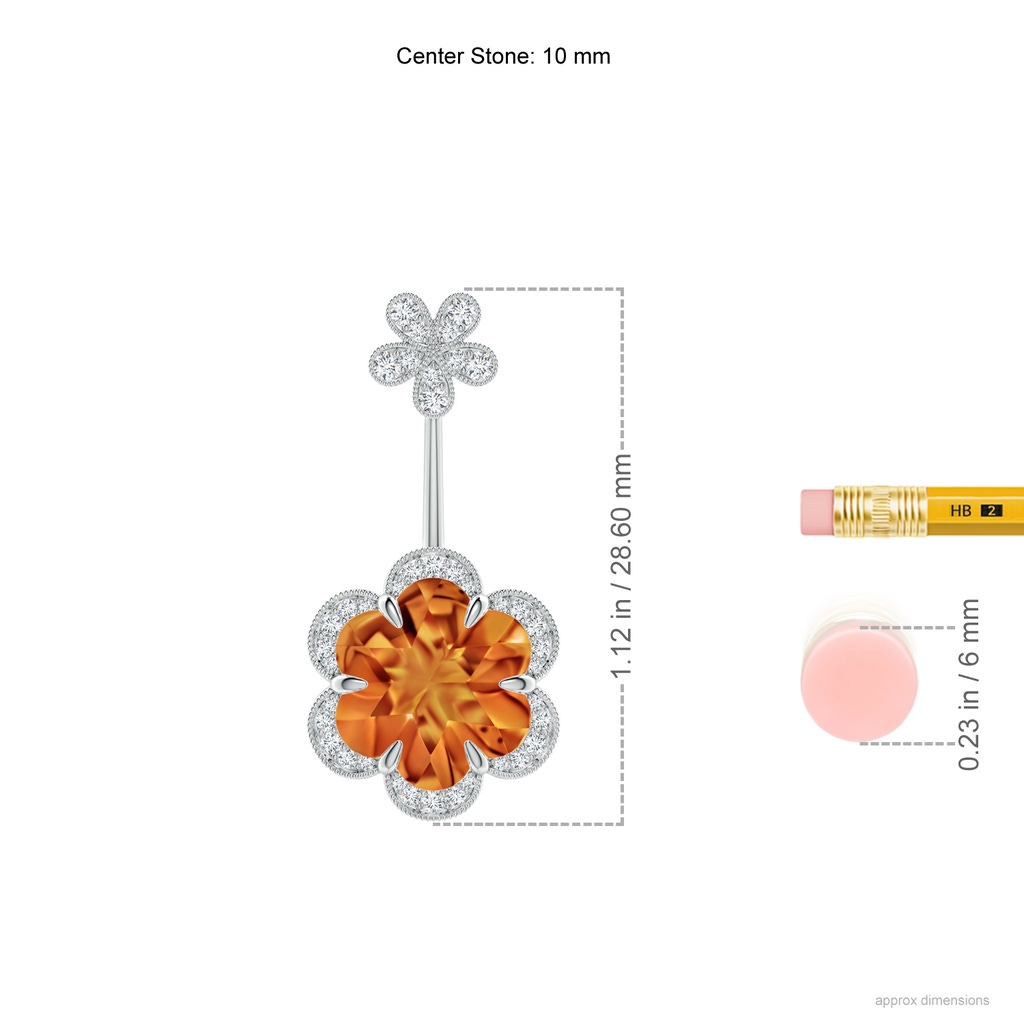 10mm AAAA Six-Petal Citrine Flower Halo Multi-Wear Earrings in White Gold Ruler