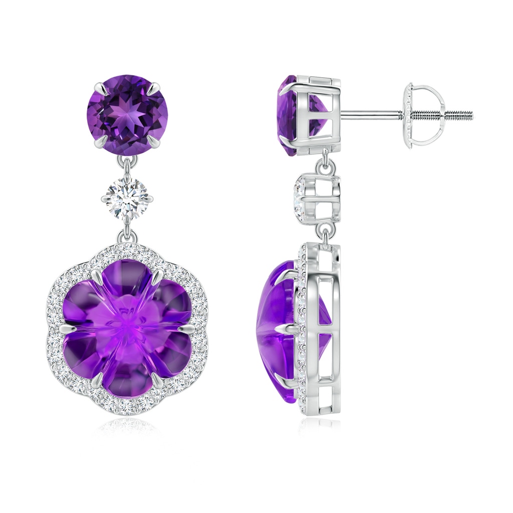 9mm AAAA Six-Petal Amethyst Flower Dangle Earrings in P950 Platinum