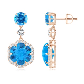 9mm AAAA Six-Petal Swiss Blue Topaz Flower Dangle Earrings in 10K Rose Gold