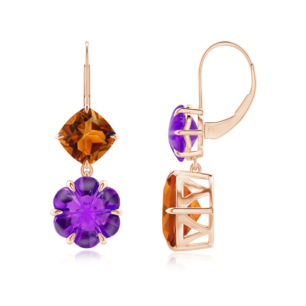 9mm AAAA Citrine and Amethyst Mismatch Flower Earrings in Rose Gold Main-1
