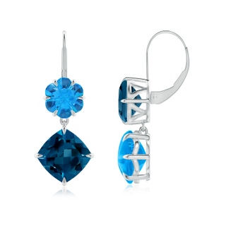 9mm AAAA London and Swiss Blue Topaz Mismatch Flower Earrings in P950 Platinum