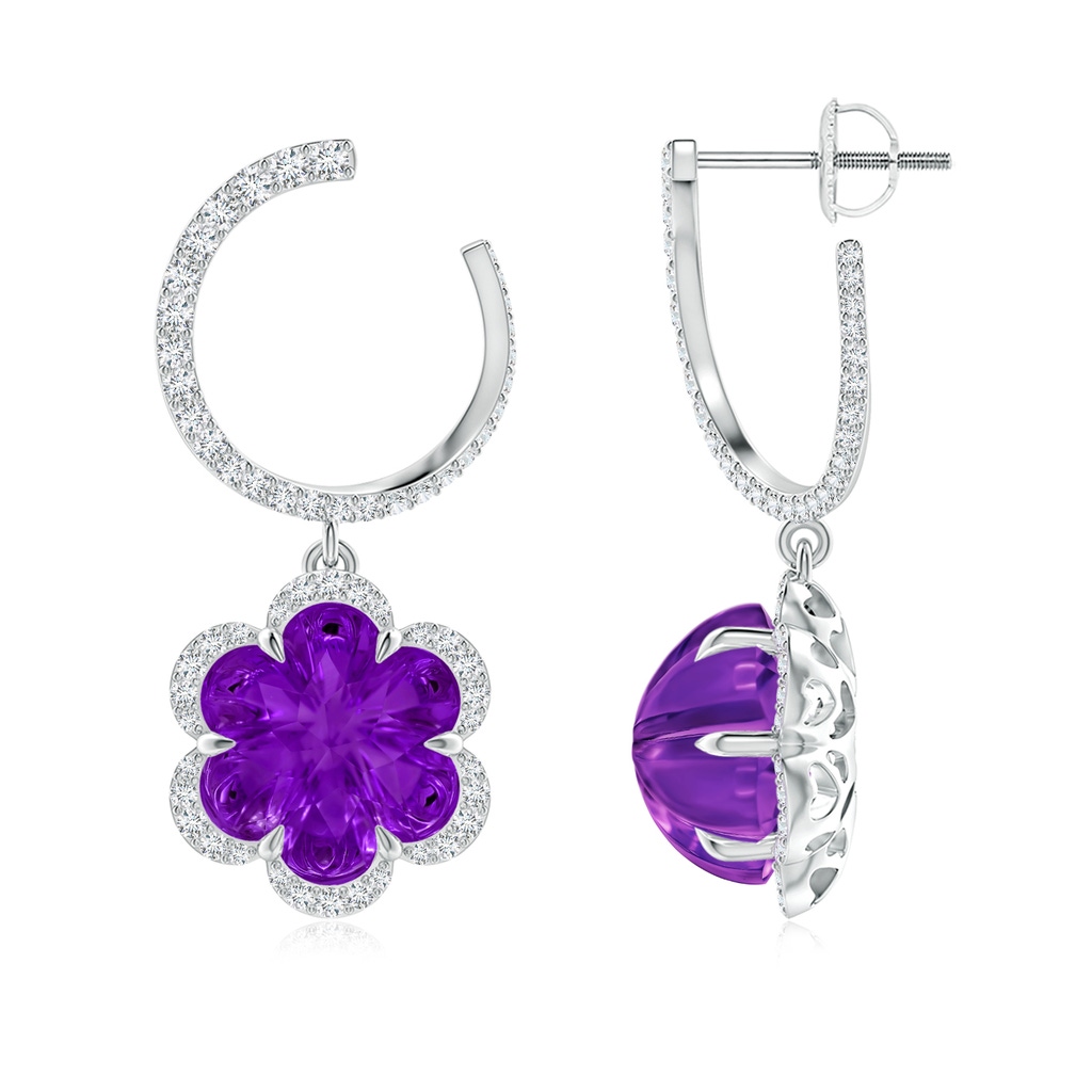 10mm AAAA Orange Peel Inspired Amethyst Flower Earrings in White Gold