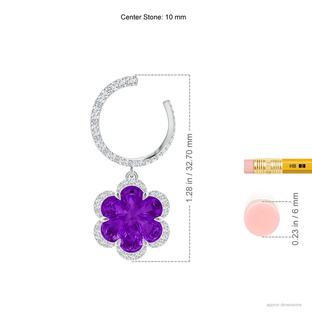 10mm AAAA Orange Peel Inspired Amethyst Flower Earrings in White Gold Ruler