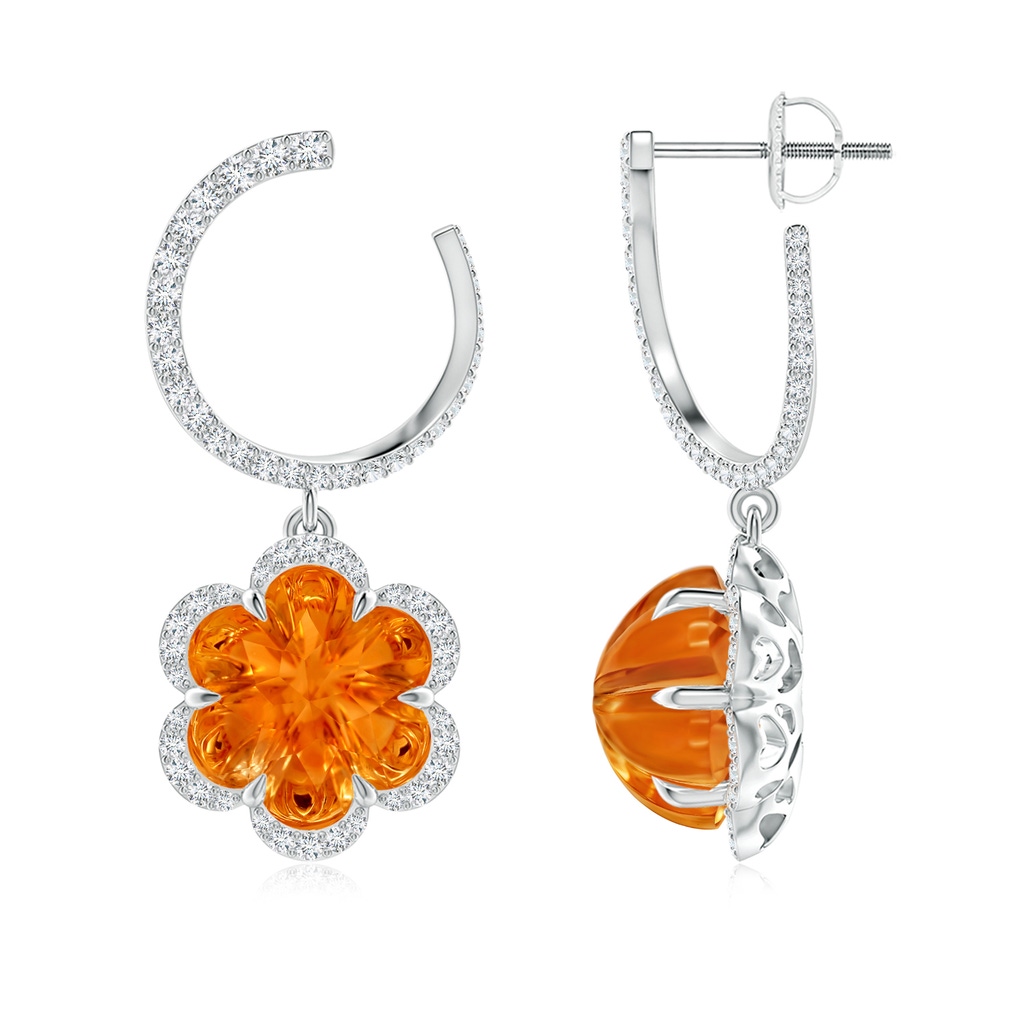 10mm AAAA Orange Peel Inspired Citrine Flower Earrings in White Gold