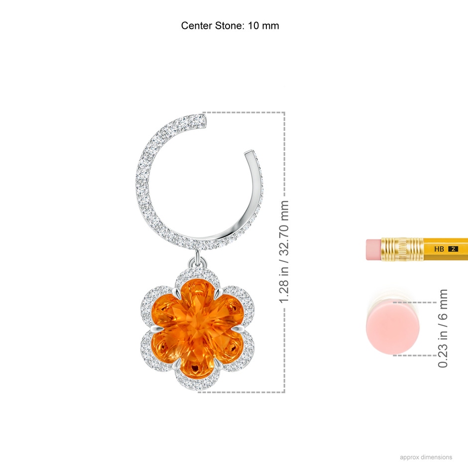 10mm AAAA Orange Peel Inspired Citrine Flower Earrings in White Gold ruler