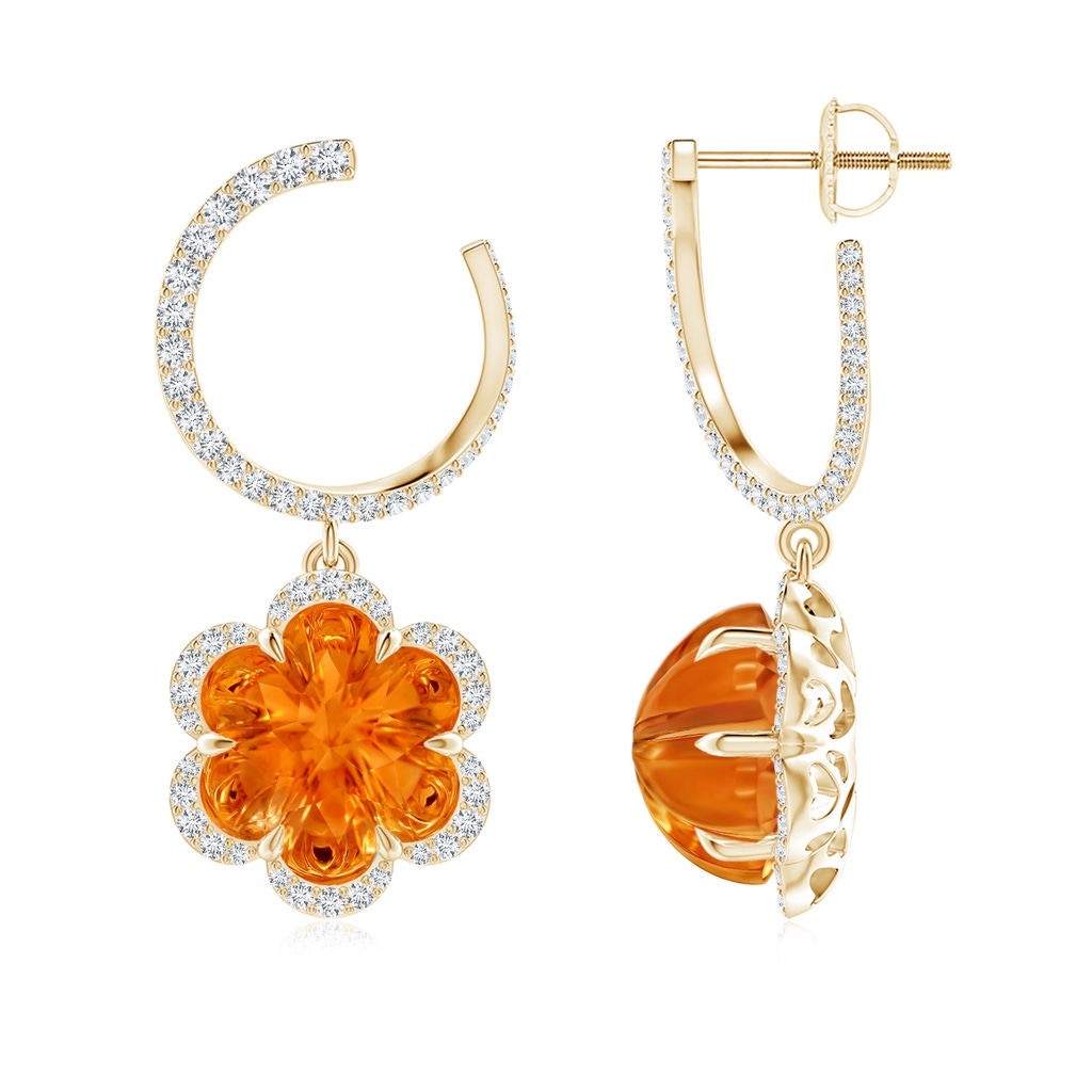 10mm AAAA Orange Peel Inspired Citrine Flower Earrings in Yellow Gold