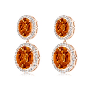 11x9mm AAAA Oval Citrine and Diamond Halo Dangle Earrings in Rose Gold