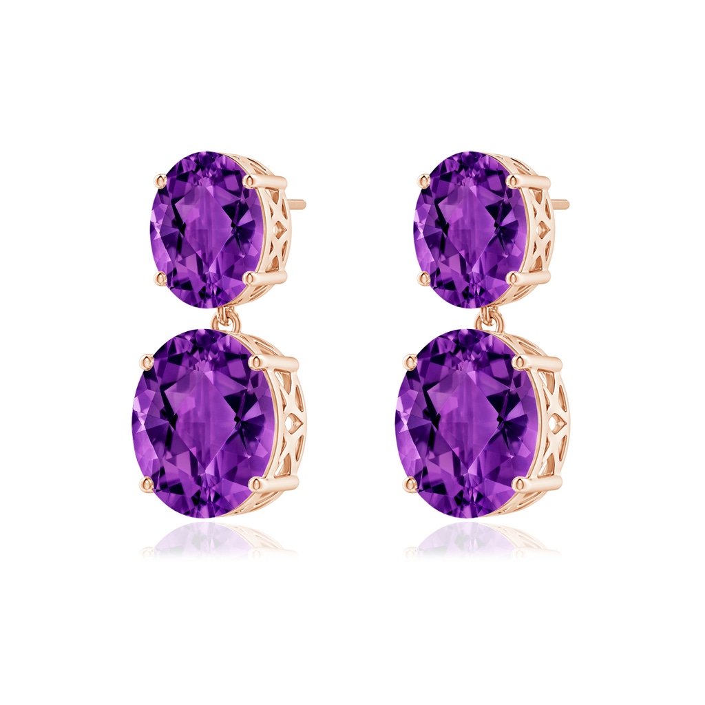 12x10mm AAAA Oval Amethyst Dangle Earrings in Rose Gold